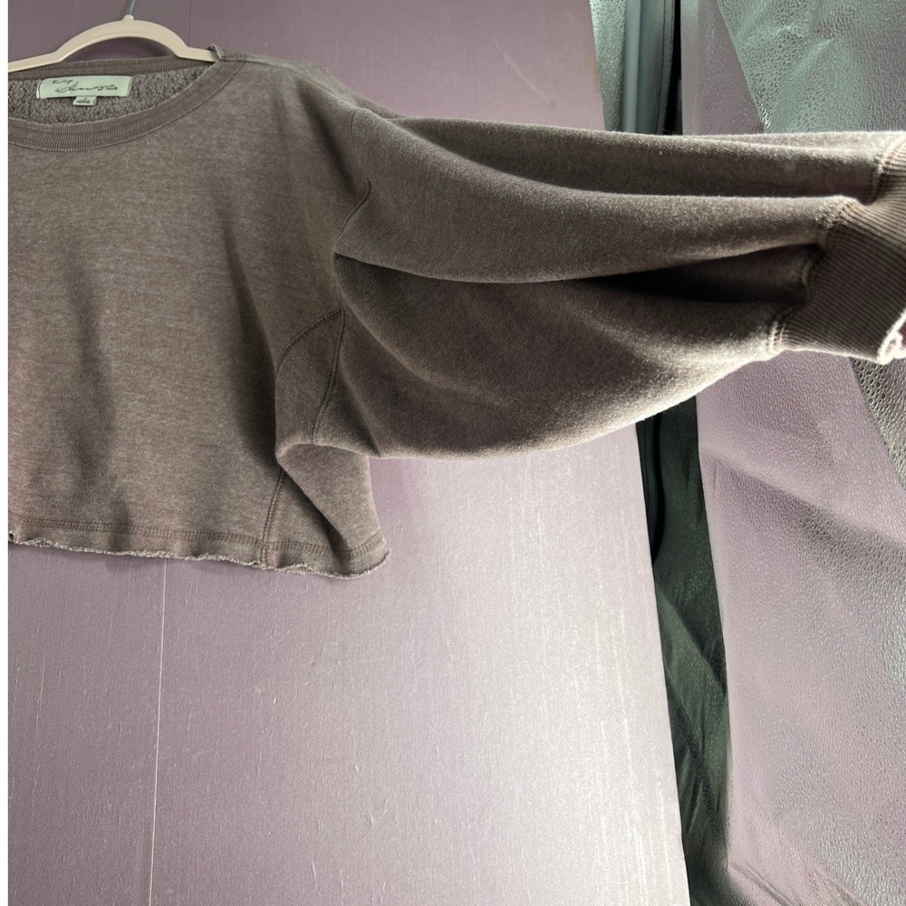 Vintage Havana Cropped Balloon Sleeve Sweatshirt Streetwear Brown Taupe Small - Picture 2 of 7
